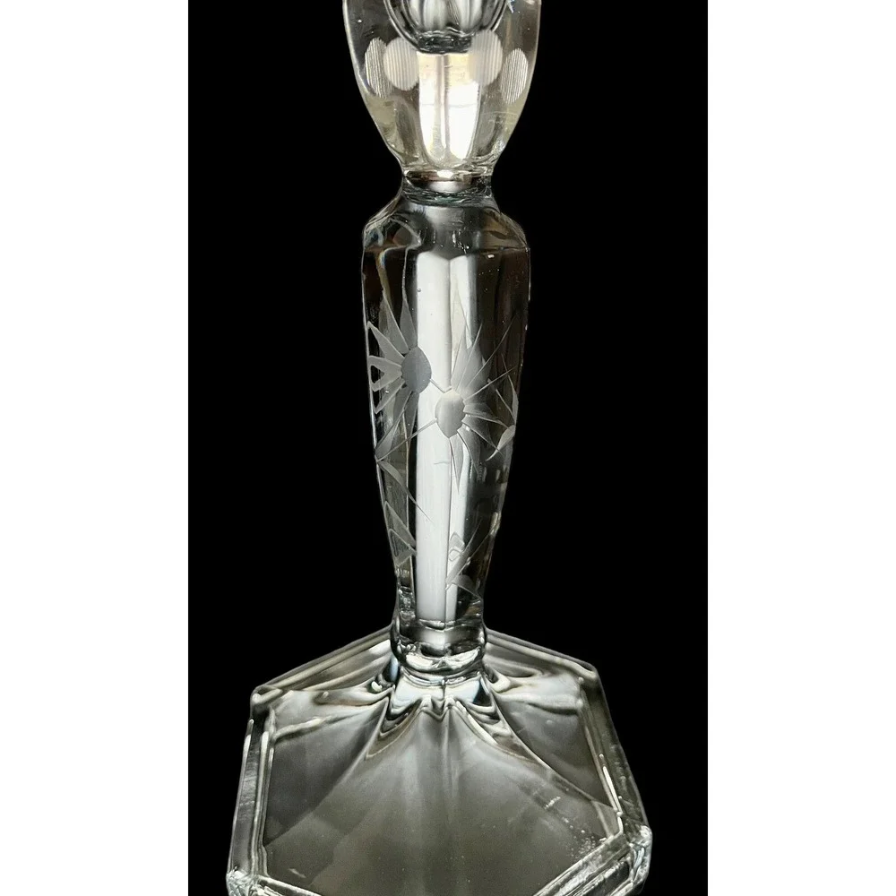 Vintage Pair Of Floral Etched Clear‎ Glass Candlesticks 8-1/2